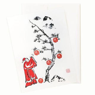 Santa Trims the Tree Holiday Card by Nan Rae
