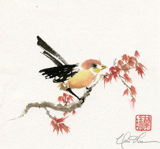 Bird on Maple Branch painting