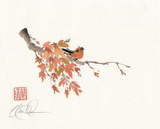 Bird on Maple branch painting