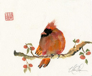 Bird on Persimmon branch painting