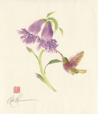 Foxglove and Hummingbird painting by Nan Rae