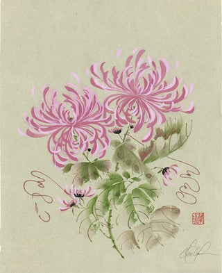 Pink mum painting by Nan Rae