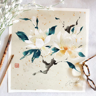 White Magnolia painting by Nan Rae