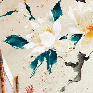 White Magnolia painting by Nan Rae