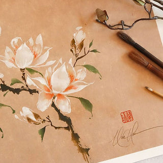White Magnolia painting by Nan Rae